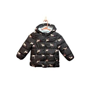 Old Navy puffer coat with hood girls 4T navy blue with unicorns fleece lined